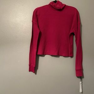 NWT Calvin Klein Perf Small Burgundy Cropped Mock-neck Thermal Sweater Top!
